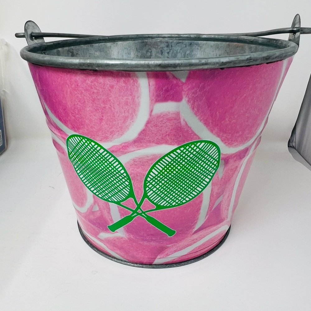 NWT Pink Tennis Racket Design Metal Bucket